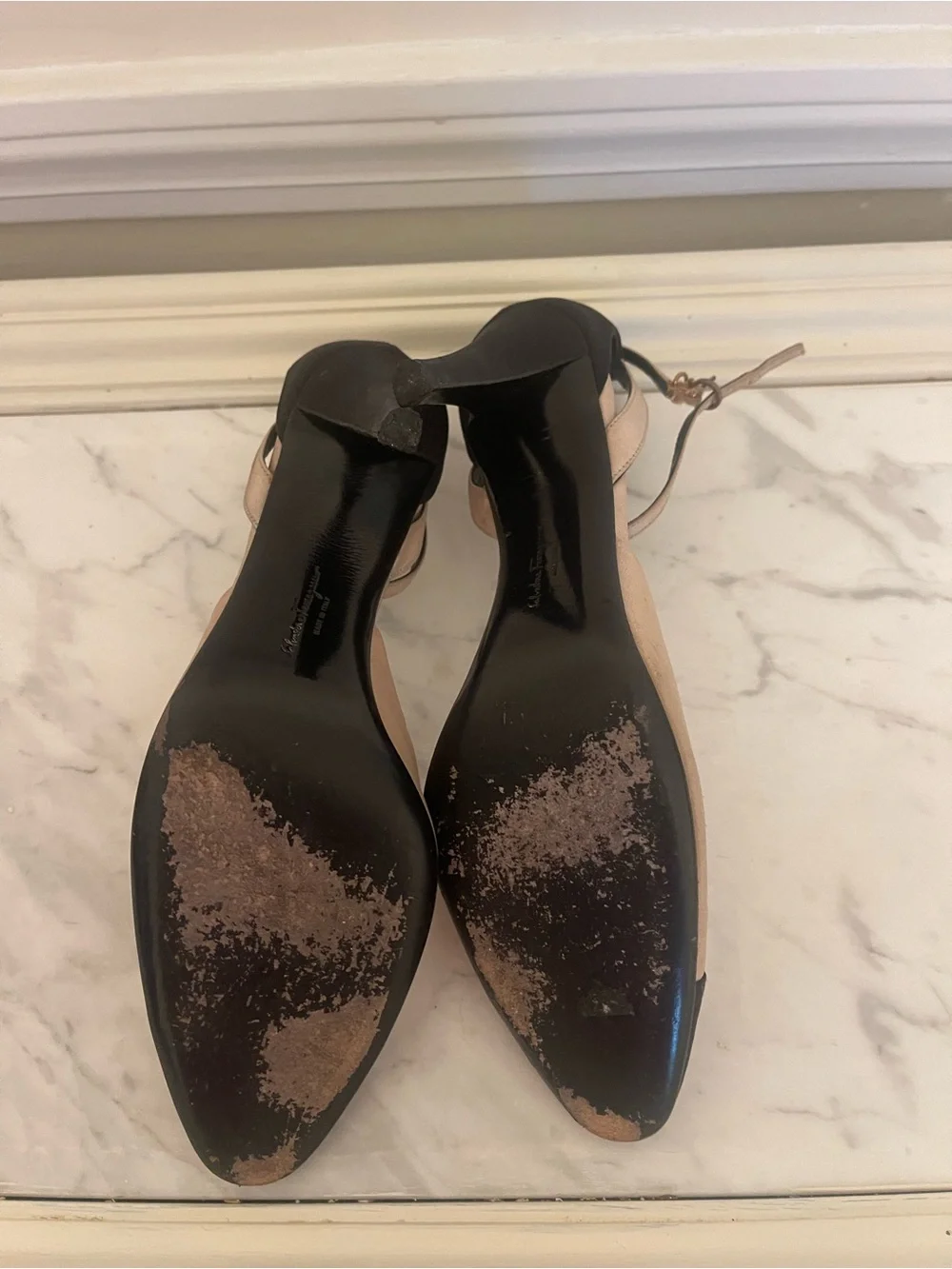 Salvatore Ferragamo Two-Tone Beige and Black Ankle-Strap Pumps